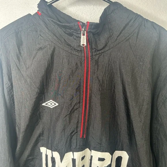 Vtg Umbro Windbreaker Half Zip Pullover With Zip In Hood Size XL - Picture 2 of 11